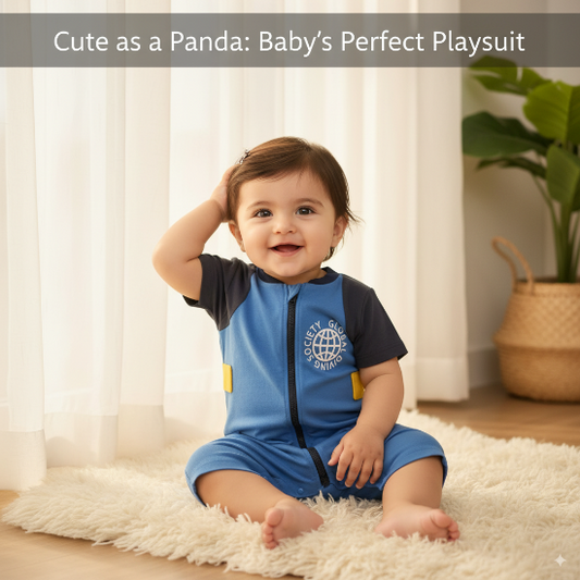 Blue Half-Sleeve Zipper Romper  Organic Cotton Art Number CM0025