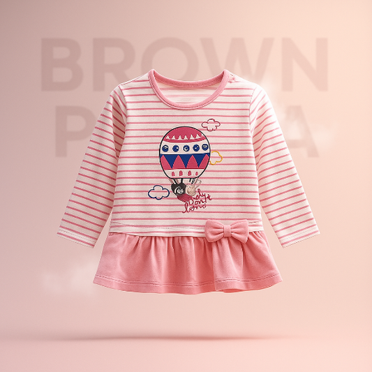 Pink Striped Baby Shirt – Full Frock Style Organic Cotton Art No. CM0041