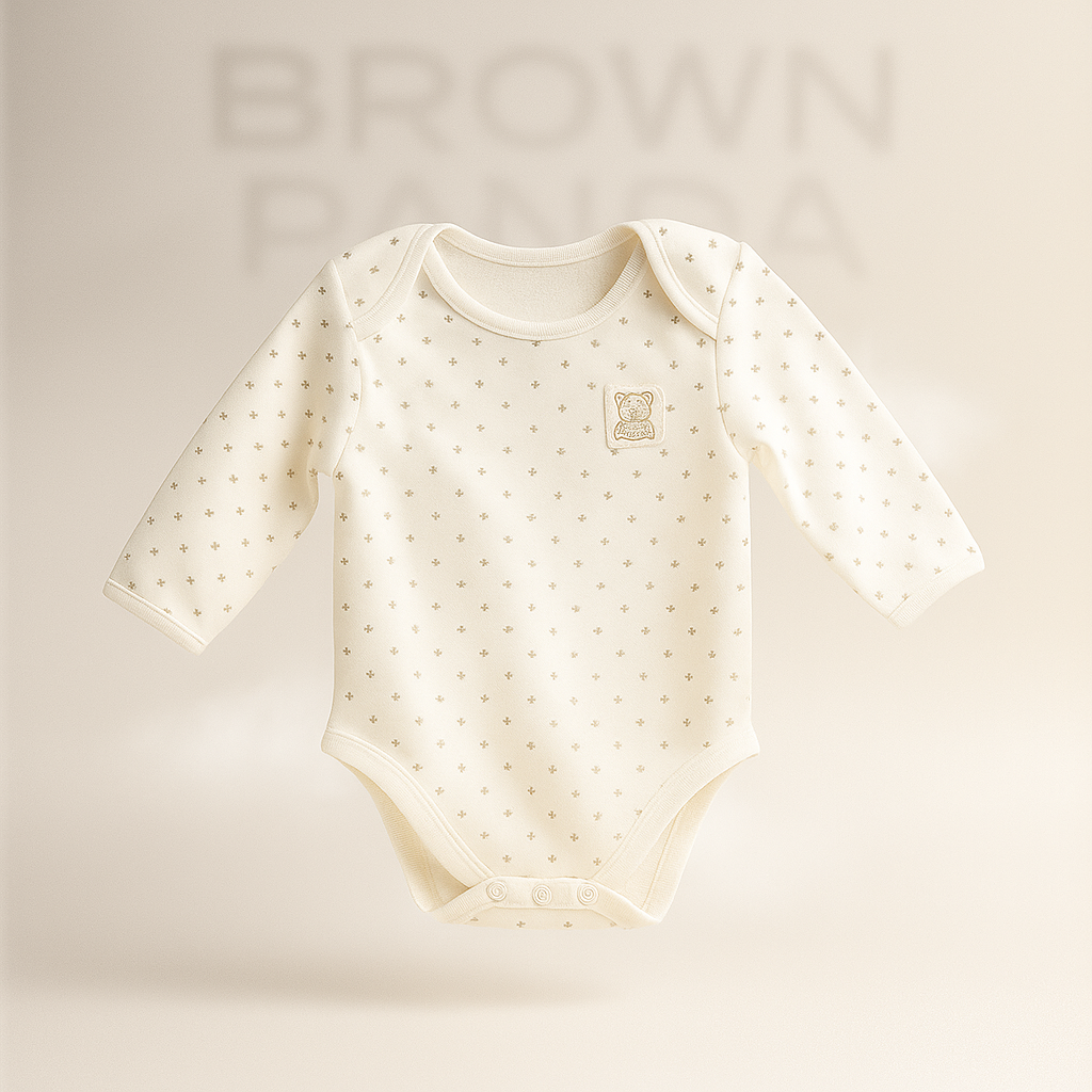 Adorable Full-Sleeve Half bottom Baby Boy Romper pet paw dots 0004 (Brown Panda) Original Art number CM0004