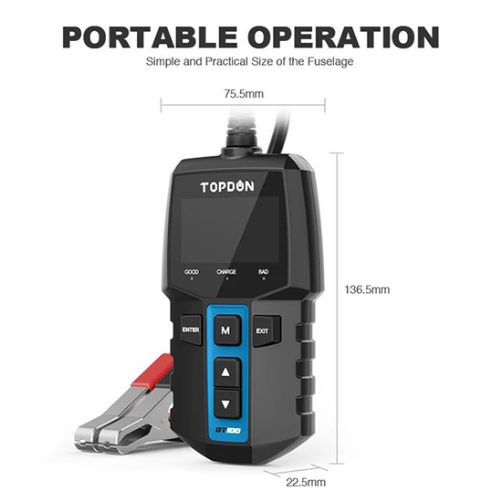 TOPDON BT100 12V Car Battery Tester Digital Automotive Diagnostic Battery Tester Analyzer Vehicle Cranking Charging Scanner Tool