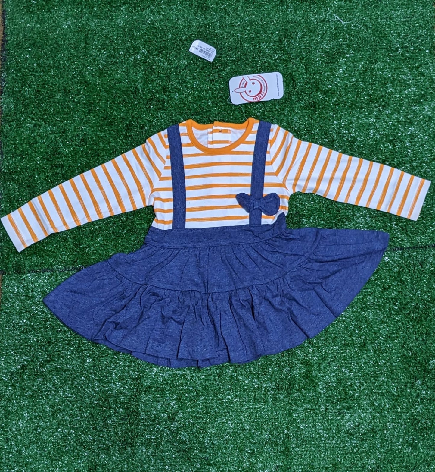 FULL SLEEVES BABY GIRL FROCK ORANGE LINING CM0187