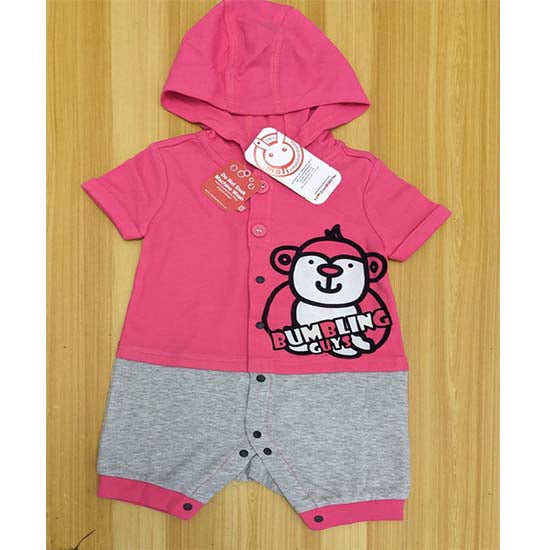 Red & Grey Half Romper with Hoodie Organic Cotton Art Number CM0031