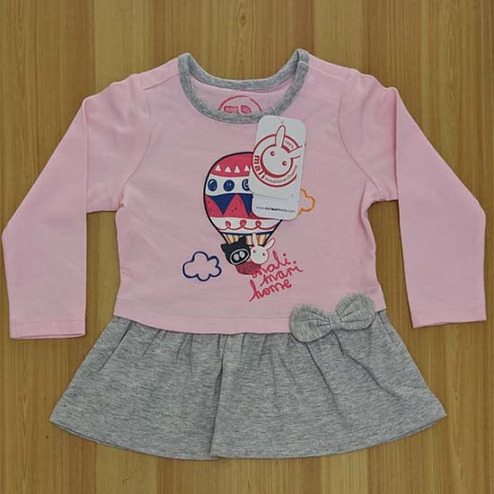 Pink & Grey Baby Shirt – Full Frock Style Organic Cotton Art No. CM0042