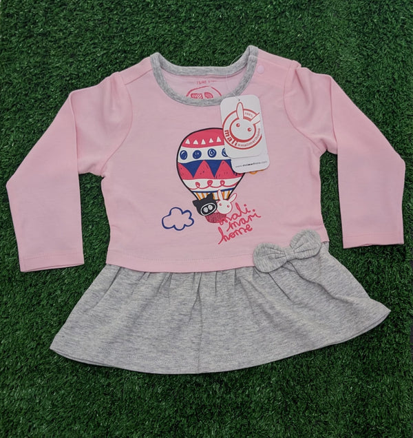 Pink & Grey Baby Shirt – Full Frock Style Organic Cotton Art No. CM0042