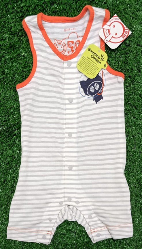 Grey Striped Sleeveless Baby Romper Organic Cotton Art No. CM0051
