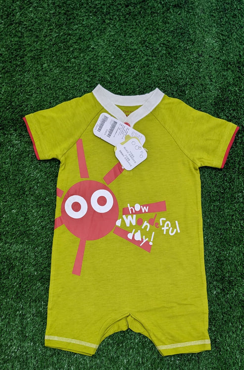 Green Baby Romper Half Sleeves Organic Cotton Art Number CM0036