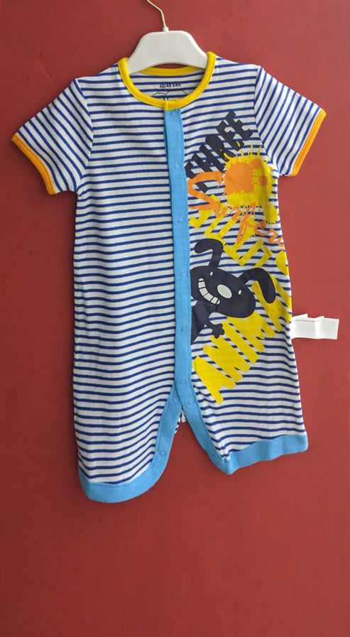 Blue Striped Baby Romper – Half Sleeves Organic Cotton Art Number CM0037