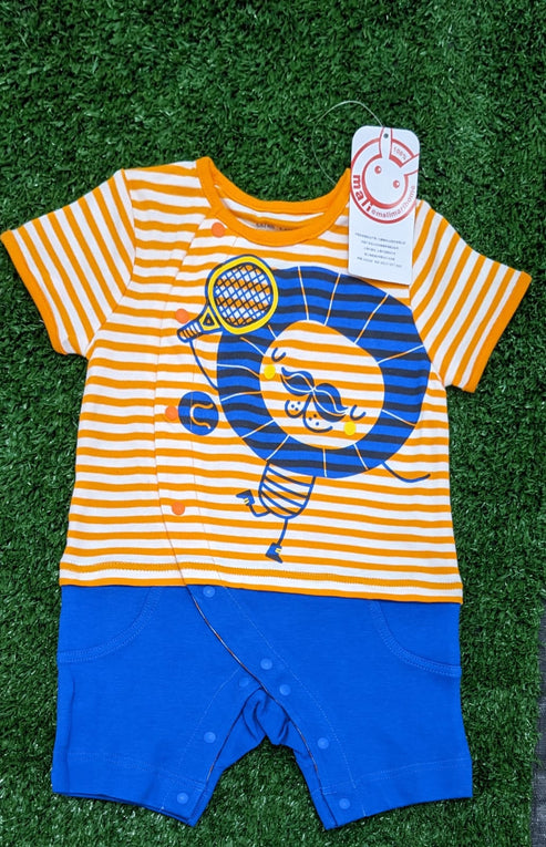 Orange Striped Baby Romper with Blue Legs Organic Cotton Art Number CM0030