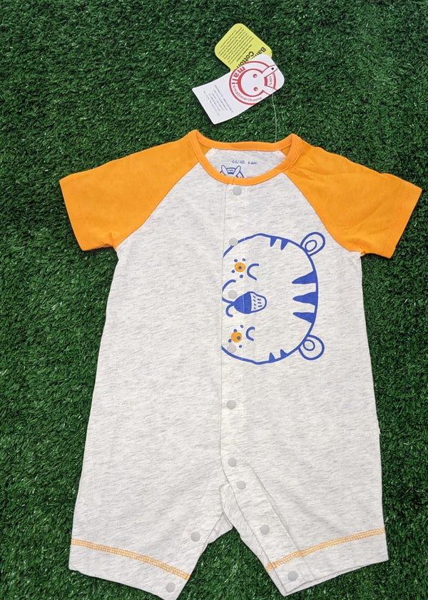 Grey Baby Romper with Orange Sleeves – Half Style Organic Cotton Art No. CM0050