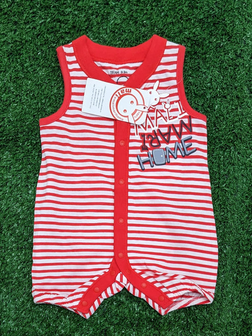 Red Striped Sleeveless Baby Romper Organic Cotton Art Number CM0034