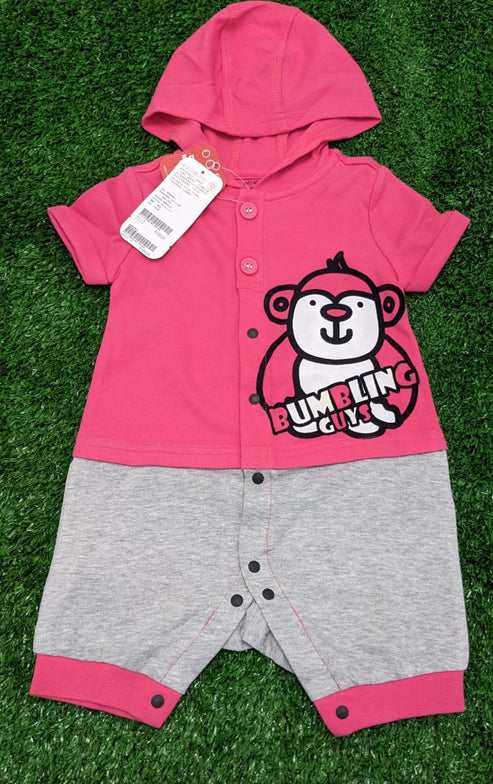 Red & Grey Half Romper with Hoodie Organic Cotton Art Number CM0031