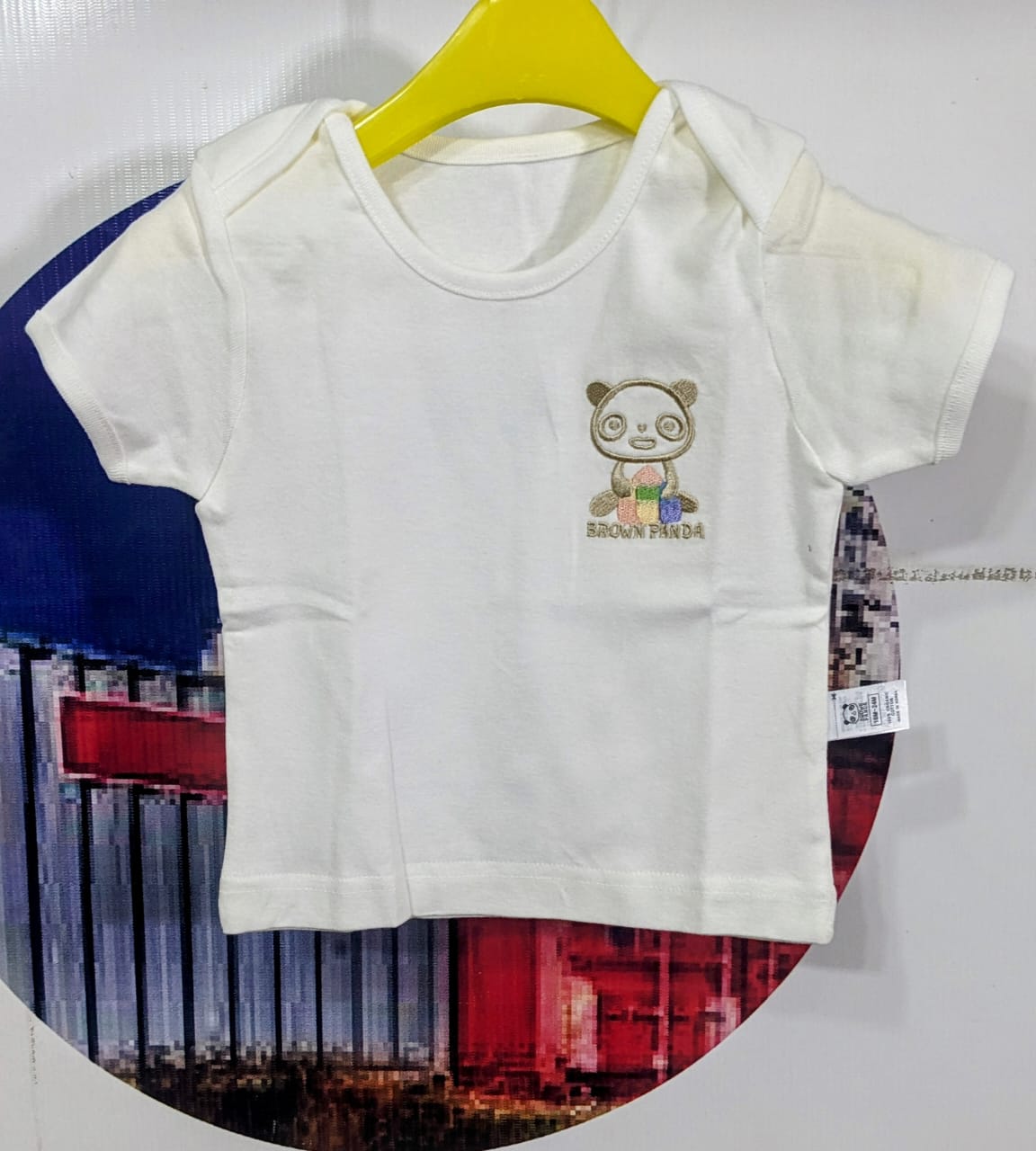 Classic White Half-Sleeve Baby Shirt – Organic Cotton Orignal brand korea made Brown panda Art number CM0002