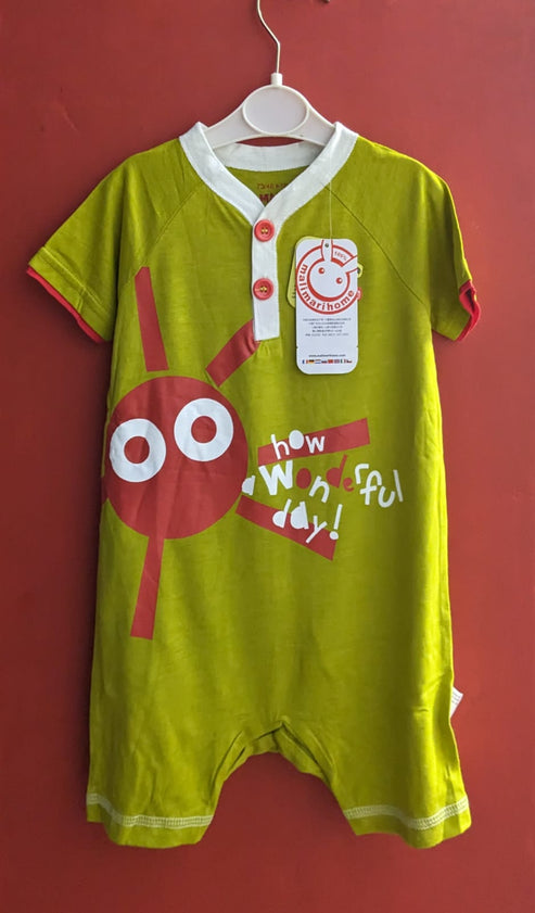 Green Baby Romper Half Sleeves Organic Cotton Art Number CM0036