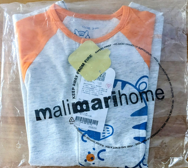 Grey Baby Romper with Orange Sleeves – Half Style Organic Cotton Art No. CM0050