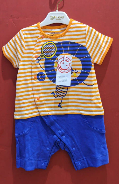 Orange Striped Baby Romper with Blue Legs Organic Cotton Art Number CM0030