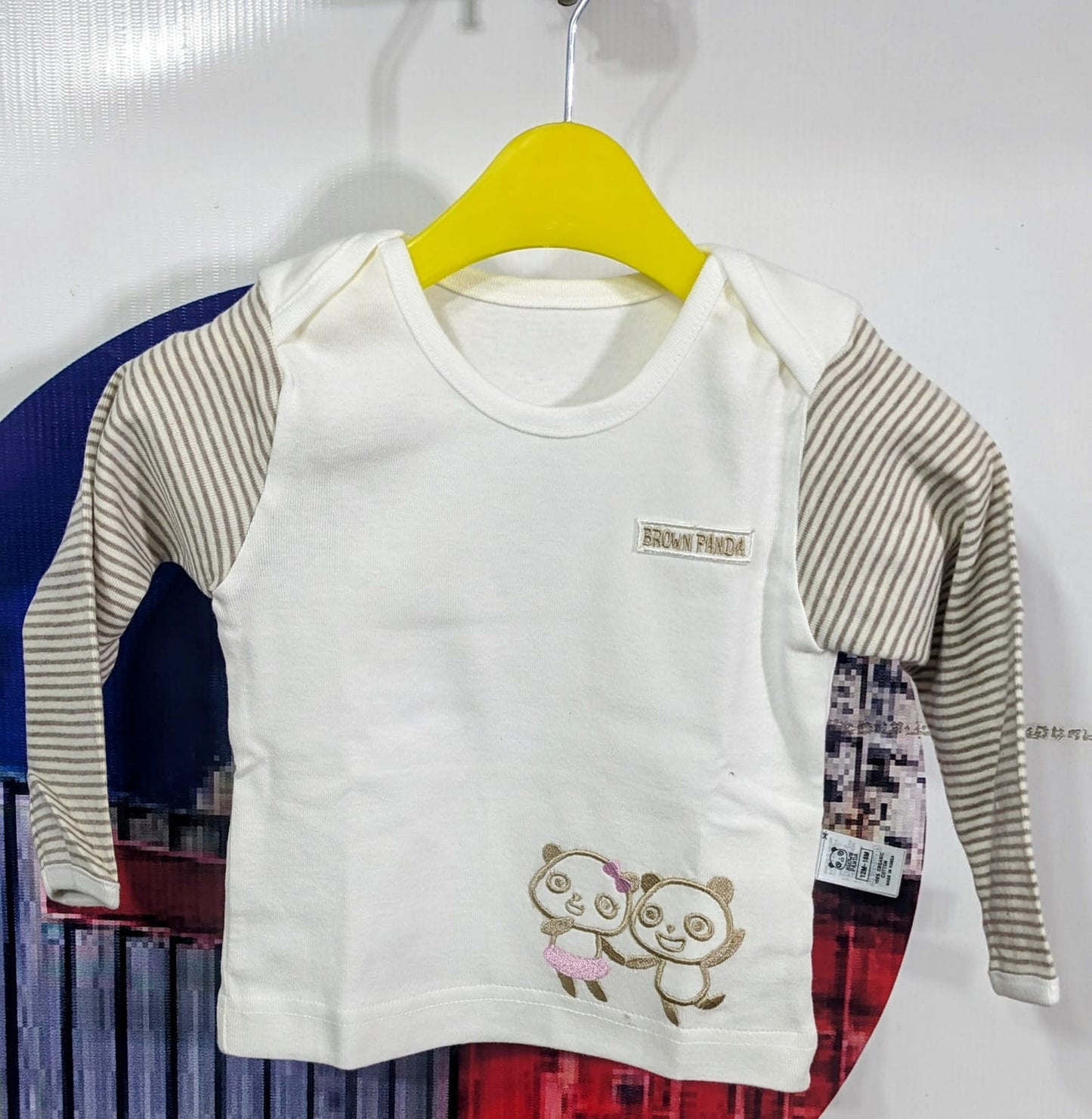 White Baby Shirt with Skin Brown Striped Sleeves – Organic Cotton Art number CM0019