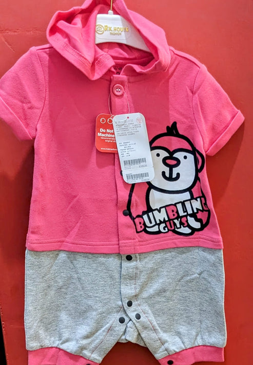Red & Grey Half Romper with Hoodie Organic Cotton Art Number CM0031