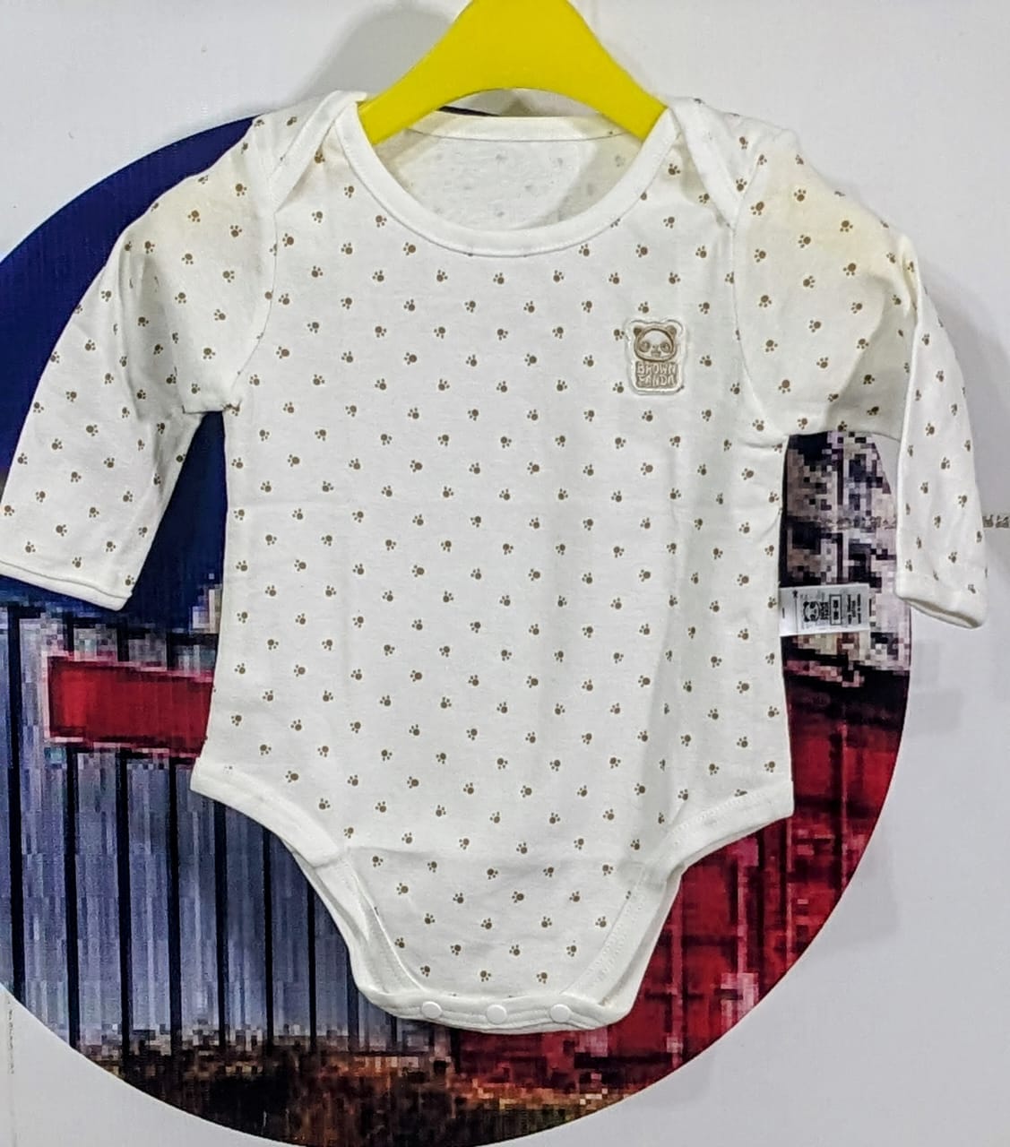 Adorable Full-Sleeve Half bottom Baby Boy Romper pet paw dots 0004 (Brown Panda) Original Art number CM0004