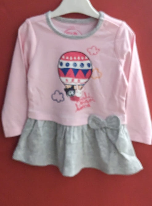 Pink & Grey Baby Shirt – Full Frock Style Organic Cotton Art No. CM0042