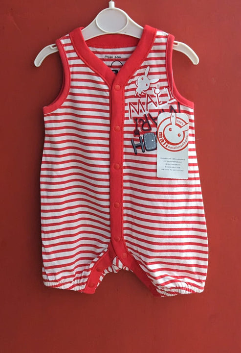 Red Striped Sleeveless Baby Romper Organic Cotton Art Number CM0034