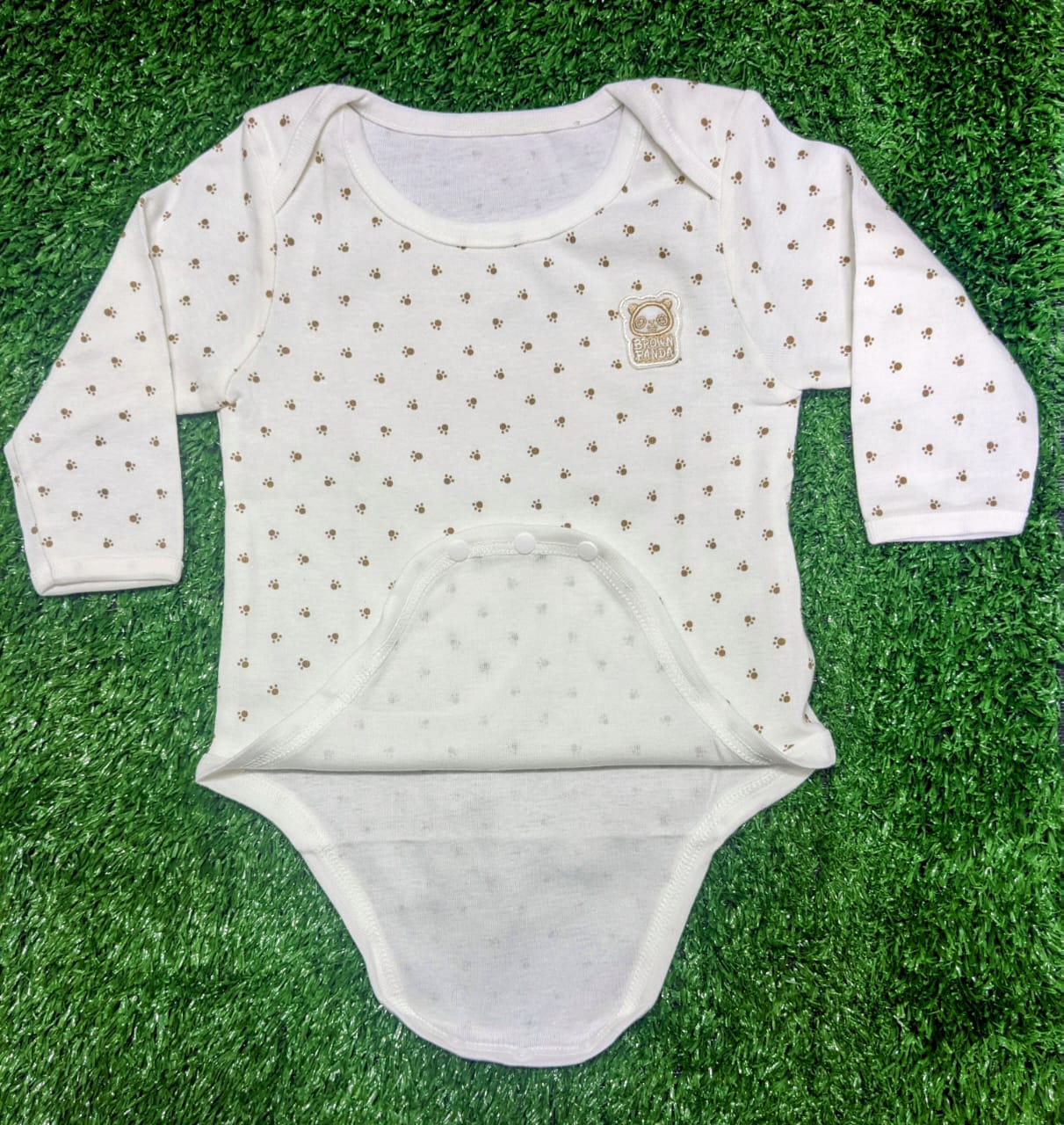 Adorable Full-Sleeve Half bottom Baby Boy Romper (Brown Panda) Original