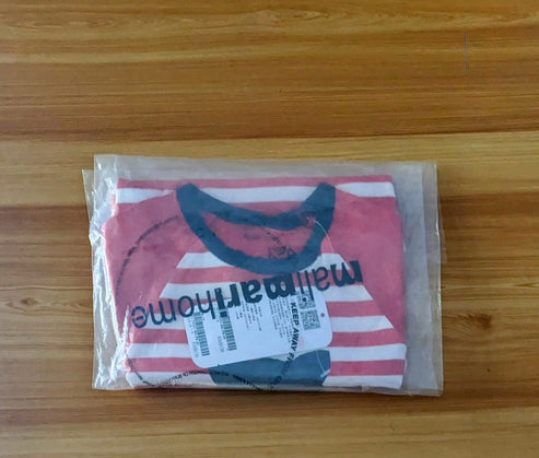 Red Striped Full-Sleeve Baby Shirt with Bear Patch Organic Cotton Art No. CM0045