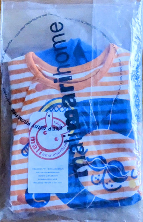 Orange Striped Baby Romper with Blue Legs Organic Cotton Art Number CM0030