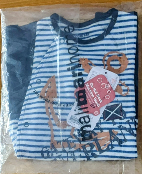Blue Striped Baby Romper with Blue Collar Half Sleeves Organic Cotton Art No. CM0038