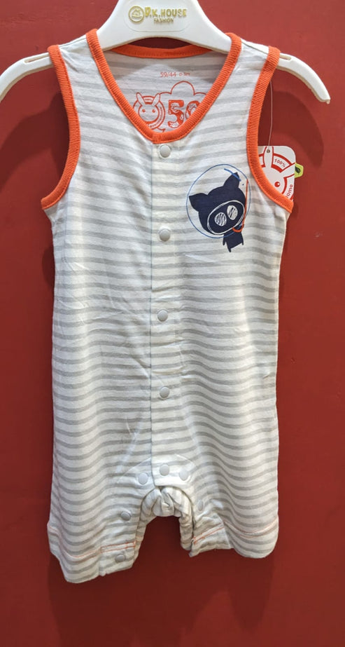 Grey Striped Sleeveless Baby Romper Organic Cotton Art No. CM0051