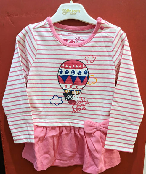 Pink Striped Baby Shirt – Full Frock Style Organic Cotton Art No. CM0041