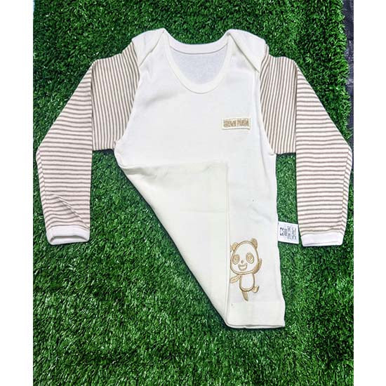 White Baby Shirt with Skin Brown Striped Sleeves – Organic Cotton Art number CM0019