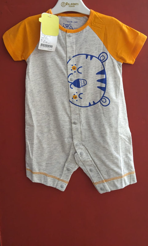 Grey Baby Romper with Orange Sleeves – Half Style Organic Cotton Art No. CM0050