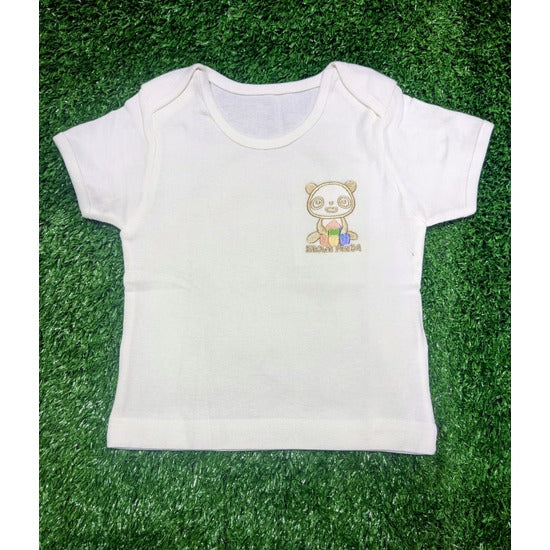 Classic White Half-Sleeve Baby Shirt – Organic Cotton Orignal brand korea made Brown panda Art number CM0002