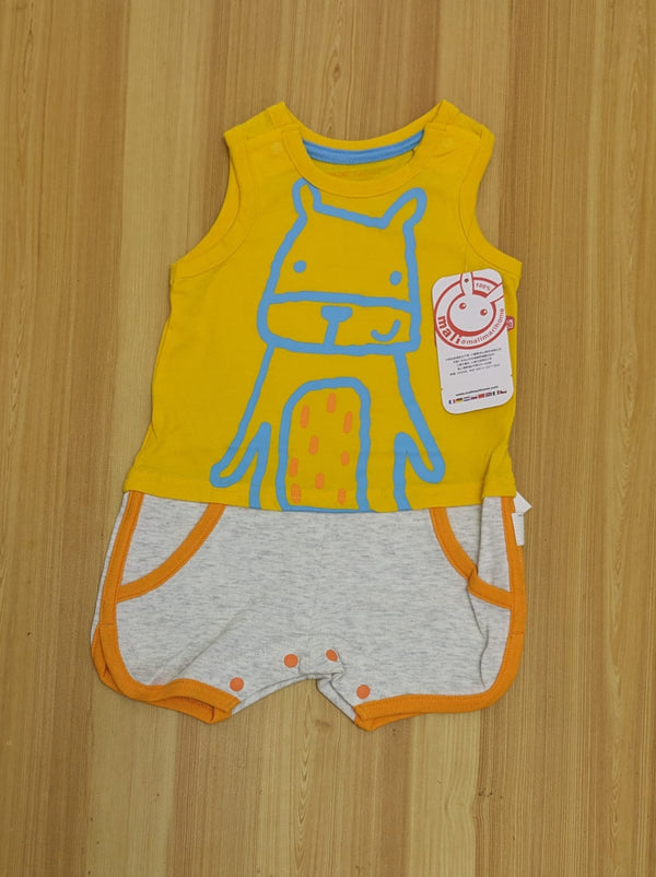 Yellow & Grey Sleeveless Baby Romper Soft Cotton Art No. CM0032