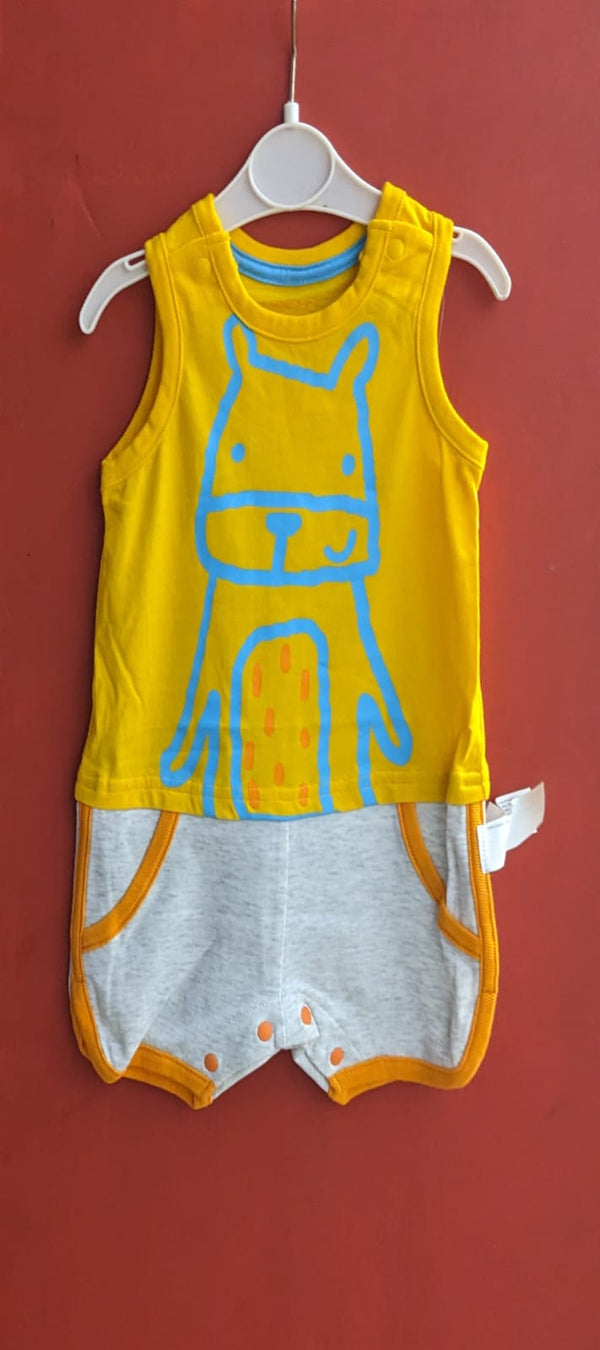 Yellow & Grey Sleeveless Baby Romper Soft Cotton Art No. CM0032