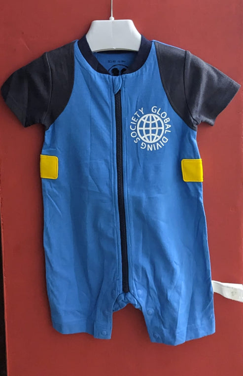 Blue Half-Sleeve Zipper Romper Organic Cotton Art Number CM0025