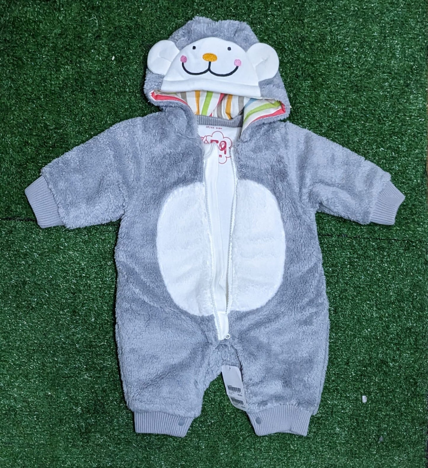 DOUBLE COTTON WITH POLYESTER FILLING GREY FULL BODY BABY ROMPER WITH HOODIE CM0221