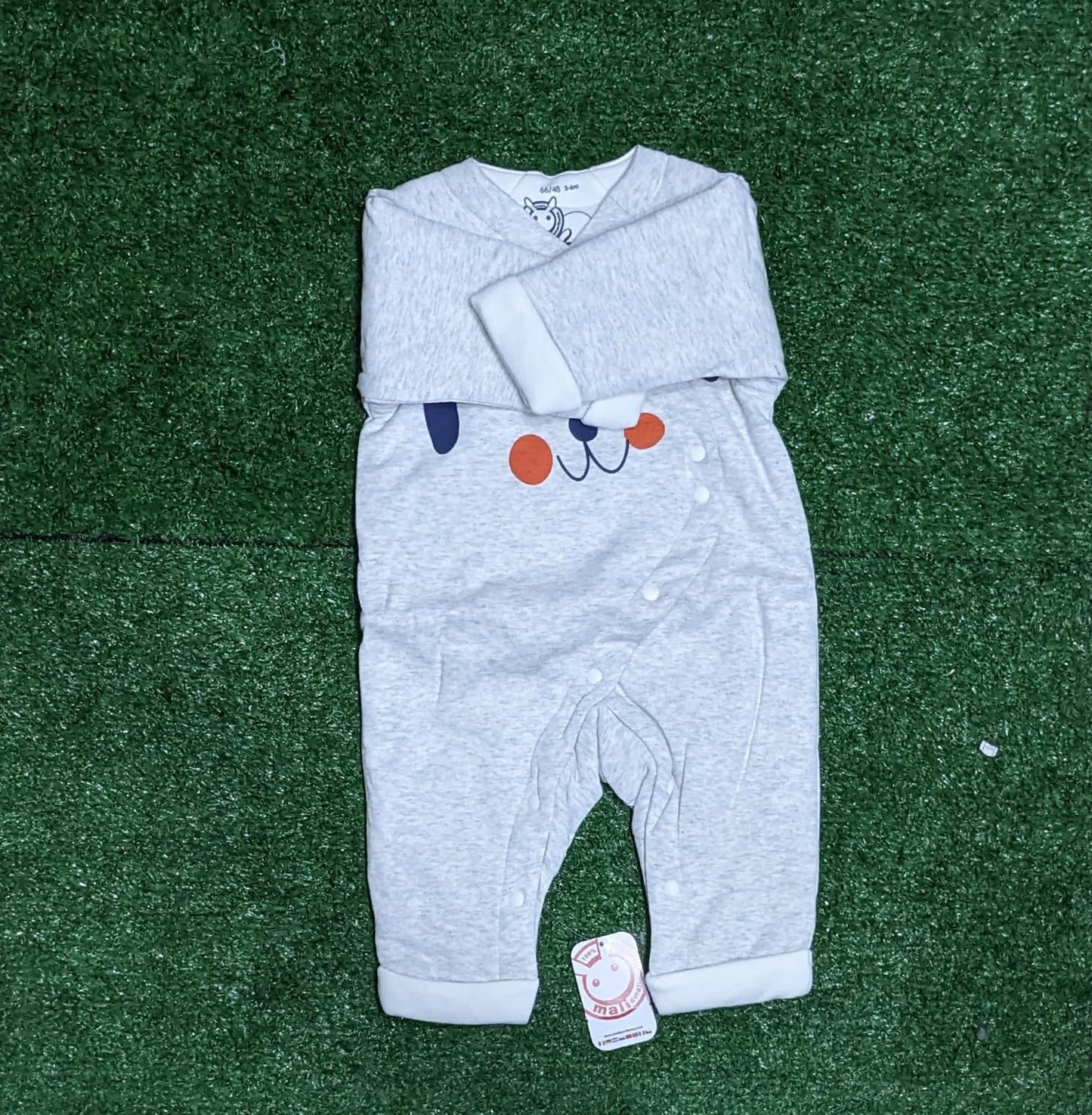 DOUBLE COTTON WITH POLYESTER FILLING GREY FULL SLEEVES FULL BODY BABY ROMPER CM0219
