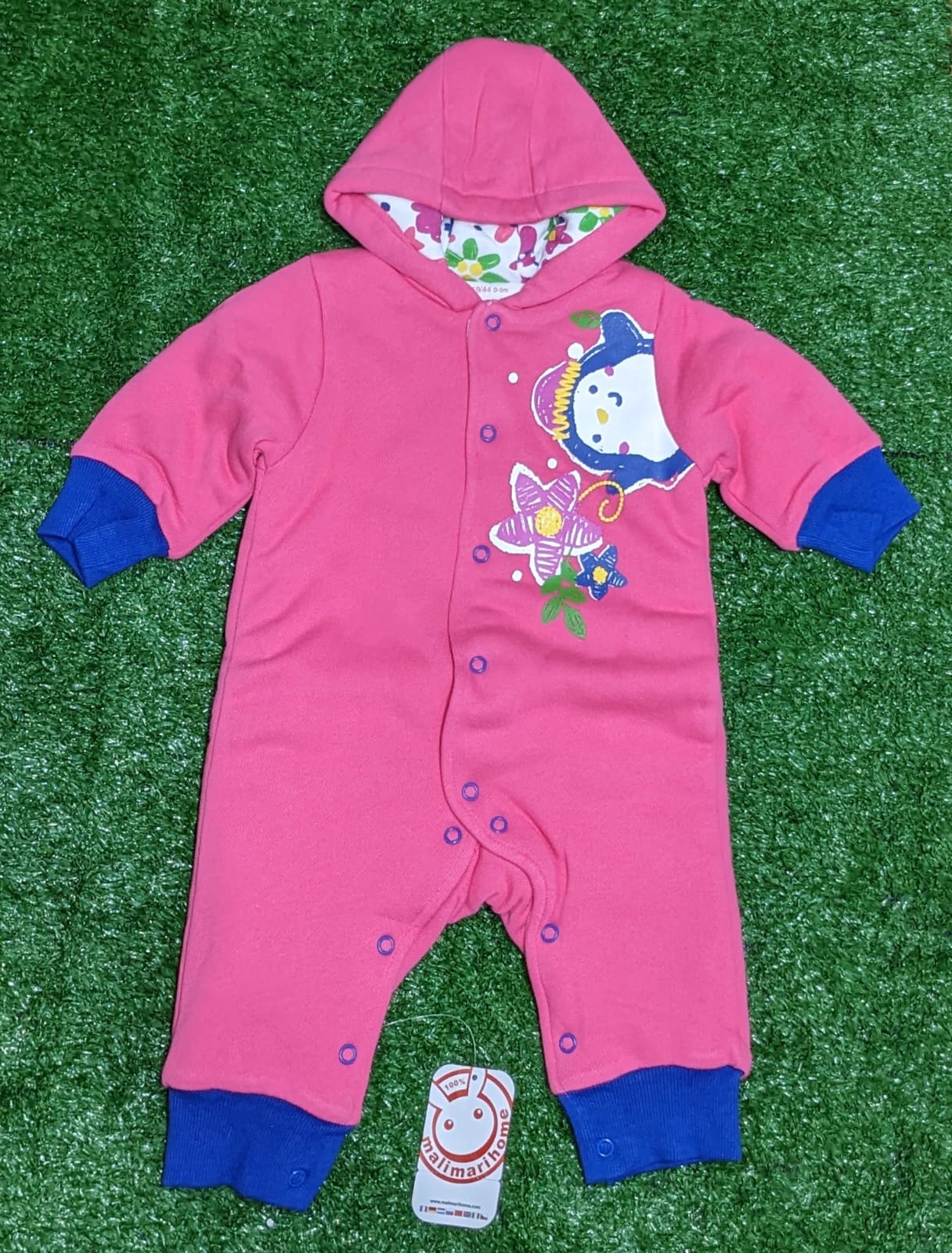 DOUBLE COTTON WITH POLYESTER FILLING PINK FULL ROMPER WITH HOODIE CM0158