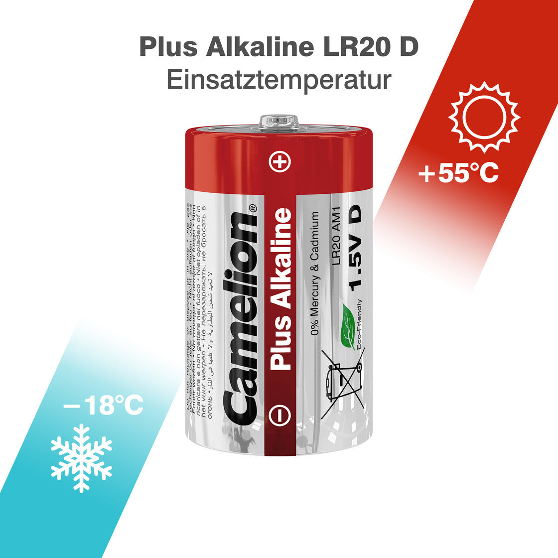 CAMELION Plus ALKALINE D/LR20 SP2 bettery 0%Mercury and cadmium Pack of 2 pcs