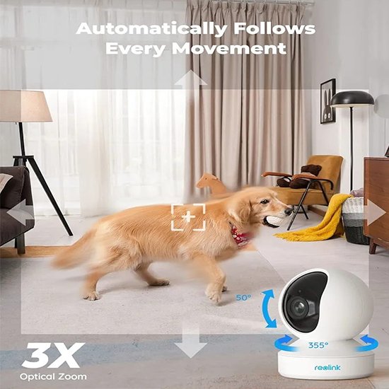 REOLINK E1 Zoom Indoor Security Camera 3X OPTICAL ZOOM, 2.4/5GHz Dual Band WiFi Camera, 5MP Plug-in Pet Camera Without box LOCAL CHARGER LOCAL STAND