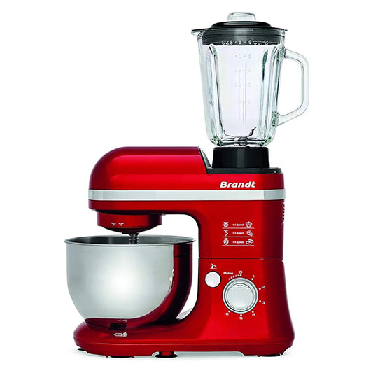 BRANDT - Compact Multifunctional Food Processor 650W - Fast with 6 Speed Levels, Pulse Function - Includes Whisk, Hook, Kneading Machine, Stirrer, Bowl Capacity 4L - Red FRENCH BRAND