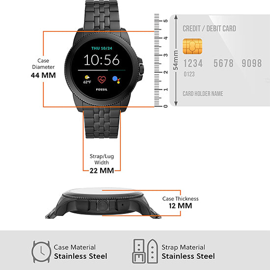 Fossil gen 5e 0830 Dial colour black Strap colour black Strap material stainless steel (used