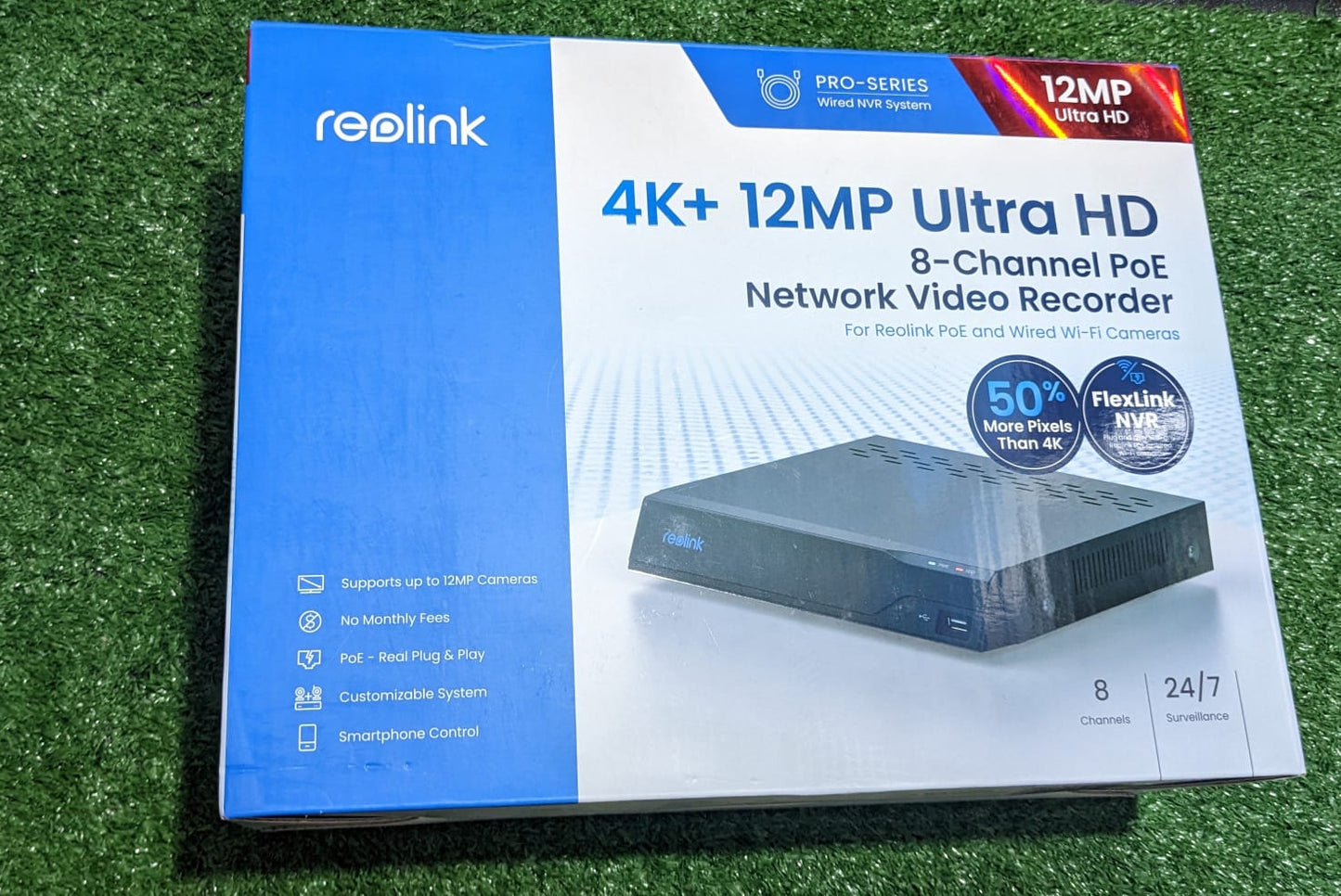 REOLINK NVS8 12mp ultra HD u 8-ch built in POE NVR UpTo 12 channel support with 6bullet 8mp cams and 2 8mp dome cams and 8 PCs 10m each Ethernet cable