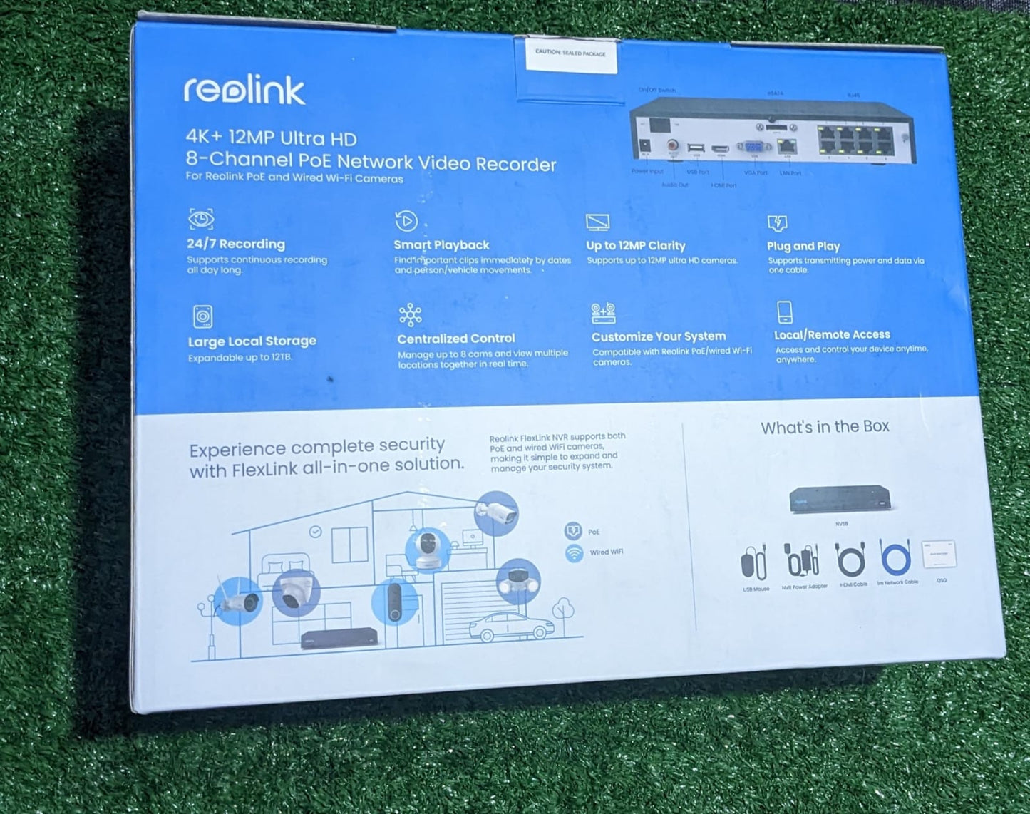 REOLINK NVS8 12mp ultra HD u 8-ch built in POE NVR UpTo 12 channel support with 6bullet 8mp cams and 2 8mp dome cams and 8 PCs 10m each Ethernet cable
