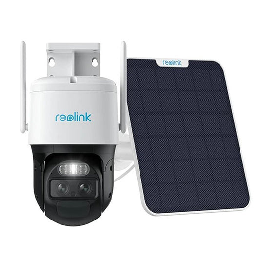 TrackMix WiFi RECHARGEABLE BY REOLINK camera with type c solar panel  camera features 2K (4MP) resolution, a dual-lens system with 6X hybrid zoom, auto-tracking for motion detection, and two-way audio. (Without box)