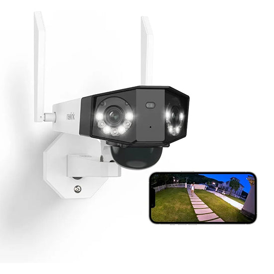 Reolink duo 4mp rechargeable wifi dual lens camera 180° wide angle with colour night vision without box scratches on body local stand and antenna Chinese language (colour fade)