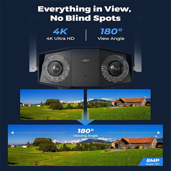 Reolink duo 4mp rechargeable wifi dual lens camera 180° wide angle with colour night vision without box scratches on body local stand and antenna Chinese language (colour fade)