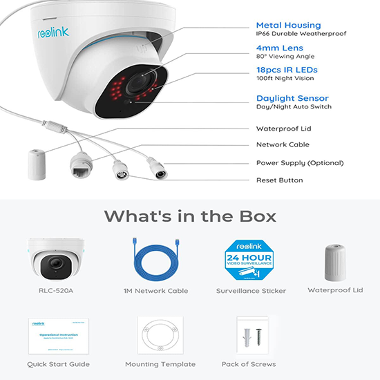 Reolink rlc 520 5mp poe camera memory card supported box pack with orignal accessories (without charger) WITHOUT BOX