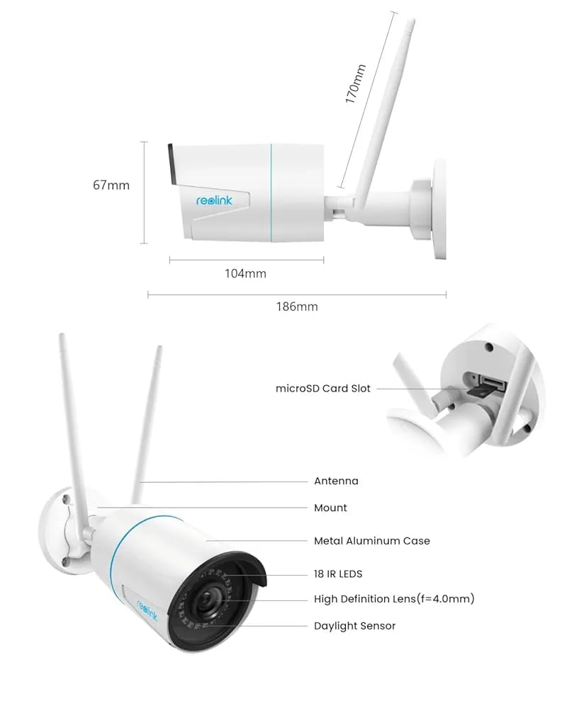 REOLINK RLC 510wa Plug-in Outdoor WiFi Security Camera, 5MP HD Dual Band Wired Wi-Fi Camera for Home Security-2.4/5 Ghz, Smart Detection, Motion Detection, Night Vision, IP67 Waterproof